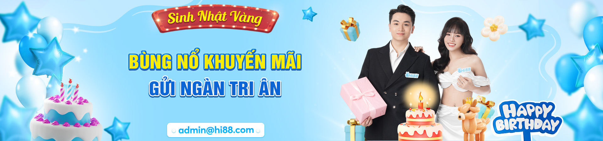 Banner sinh nhật vàng Hi88 năm 2025
